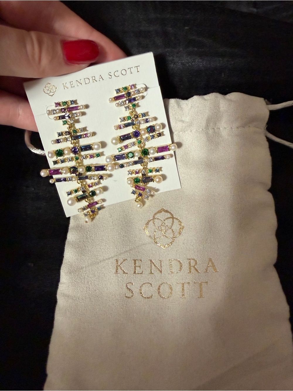 Kendra Scott Gold Multicolor Crystal & Pearl Linear Drop Earrings